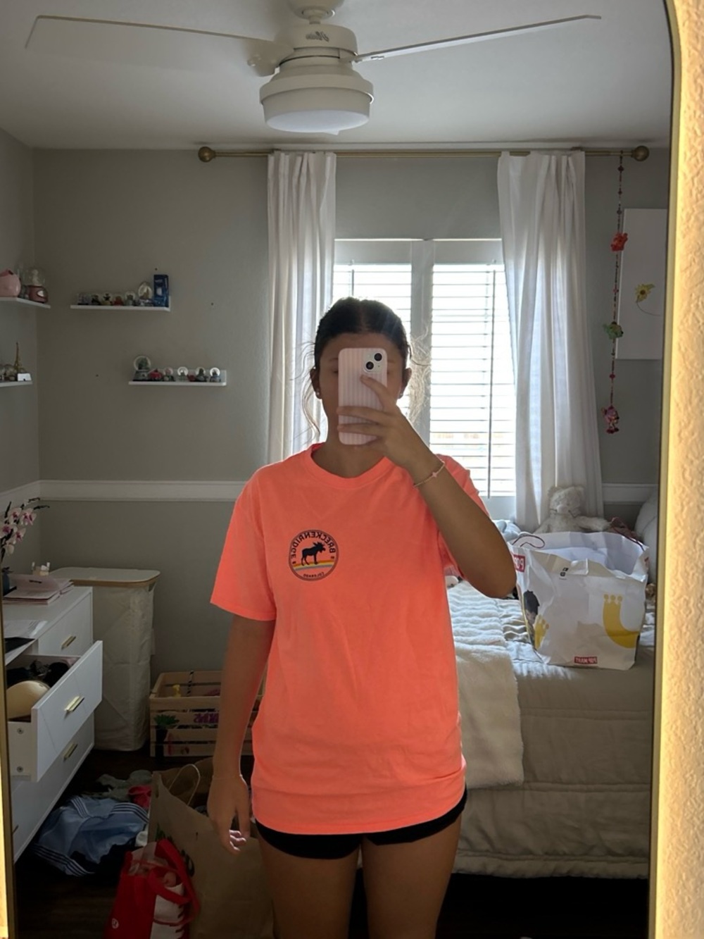 Neon Coral Graphic Tee with Breckenridge Colorado Logo